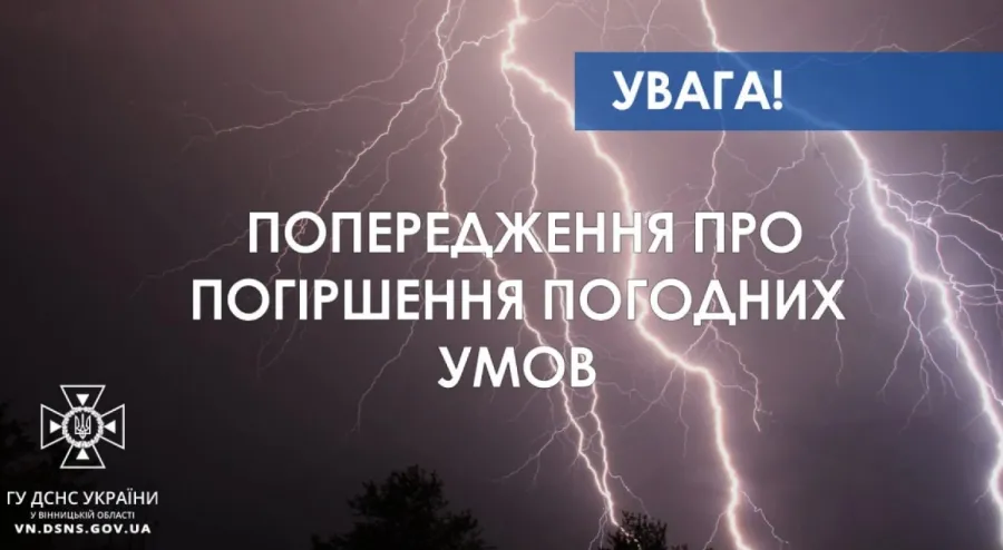 На Вінниччині оголошено 1 рівень небезпечності: очікується гроза