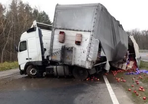На Вінниччині посеред дороги розірвало фуру з яблуками